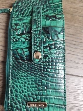 Green Croc-Embossed Wallet with Gold Hardware